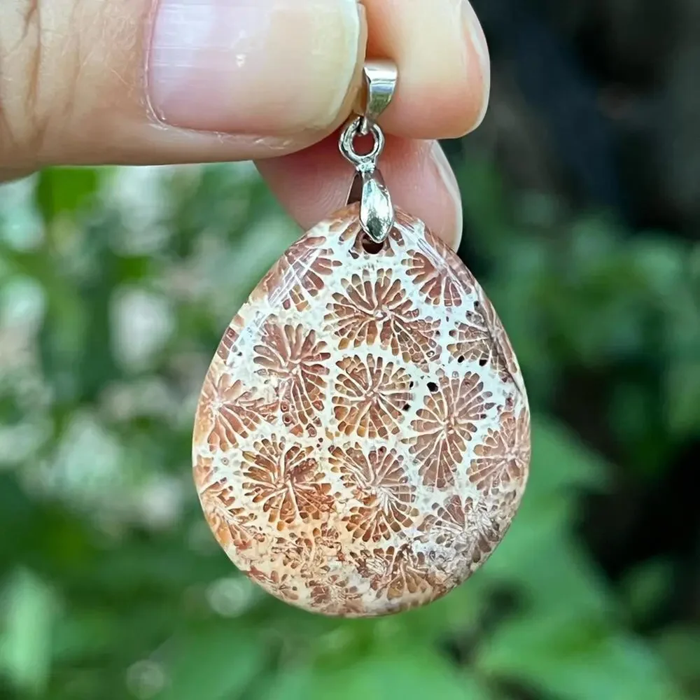 Sterling silver‎ flower pattern coral jade pendant 0920